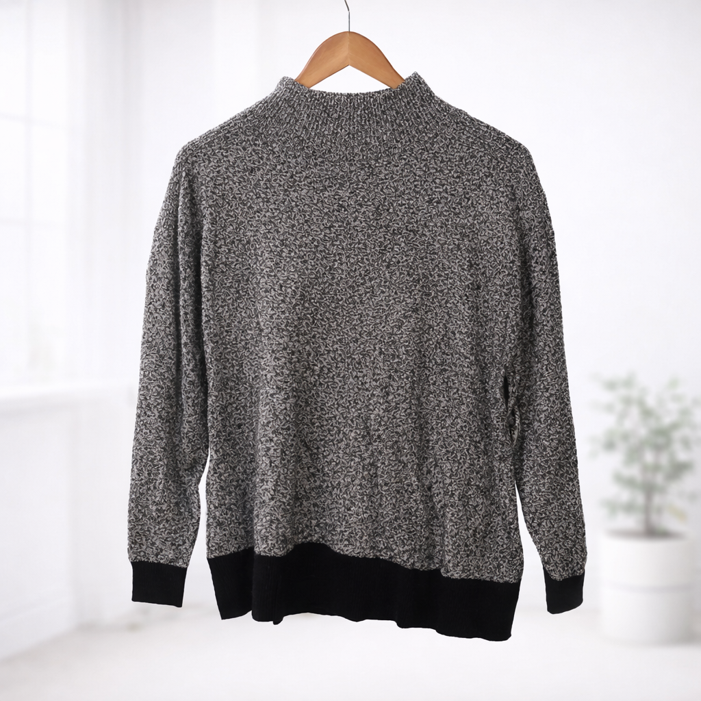 Karen Scott Long Sleeved Sweater -- Multi Grey with Black Trim