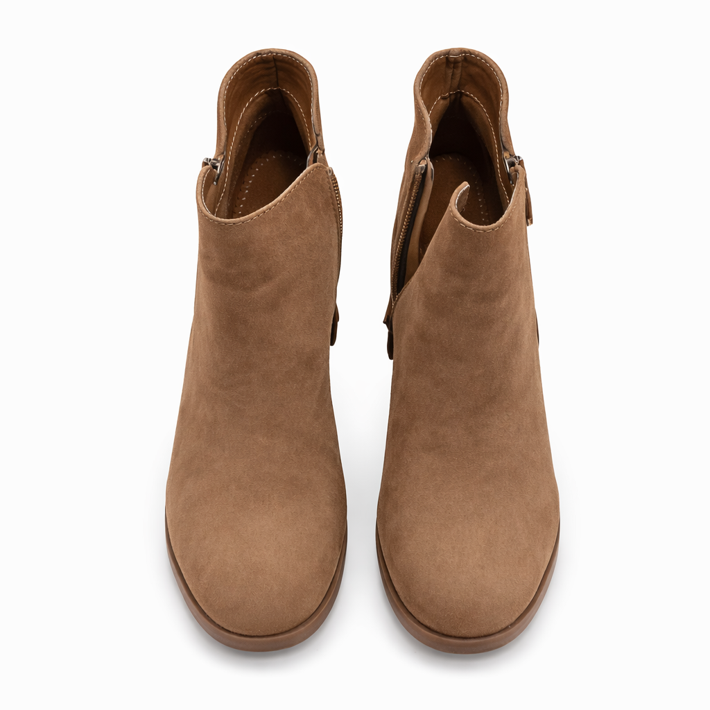 Suede Ankle Boot with Block Heel  -- Taupe