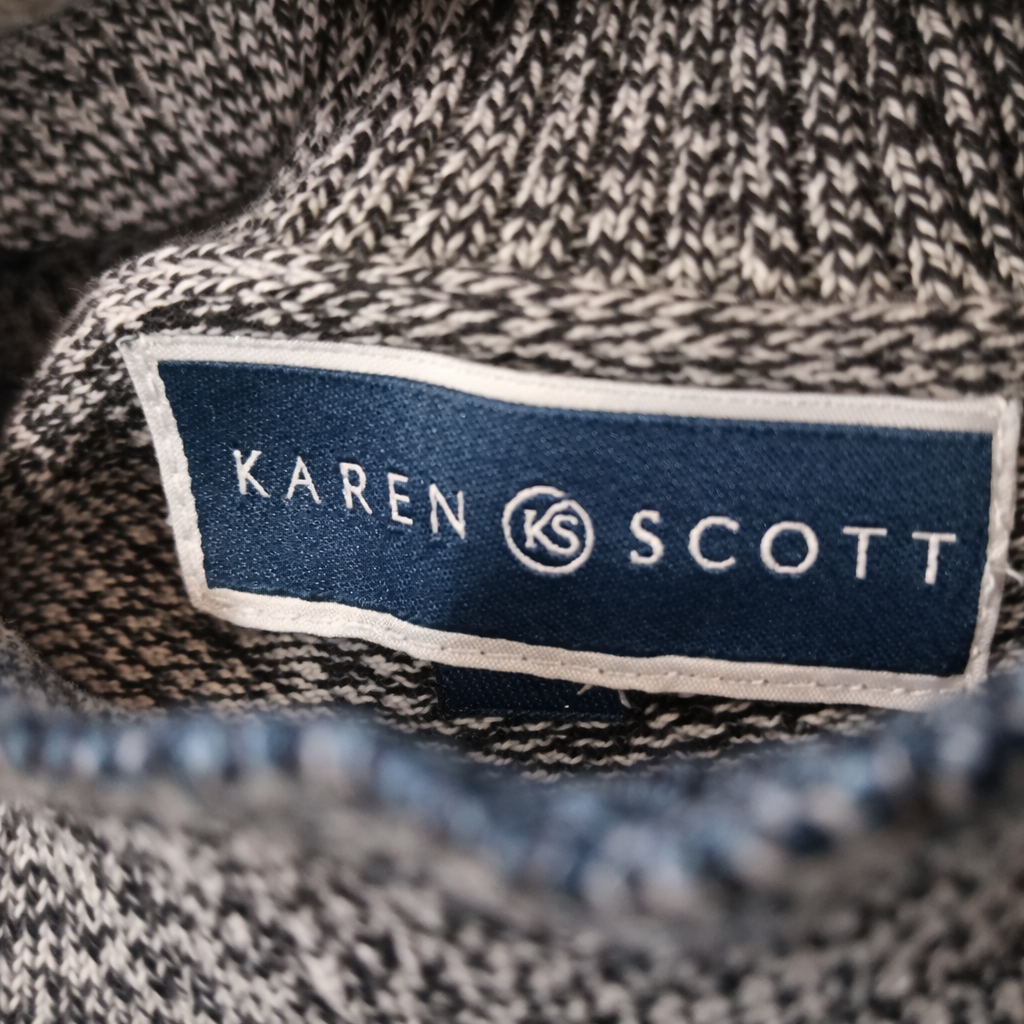 Karen Scott Long Sleeved Sweater -- Multi Grey with Black Trim