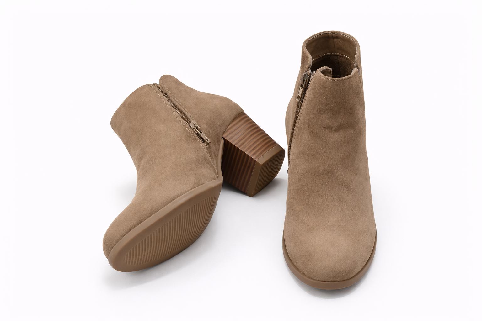 Suede Ankle Boot with Block Heel  -- Taupe