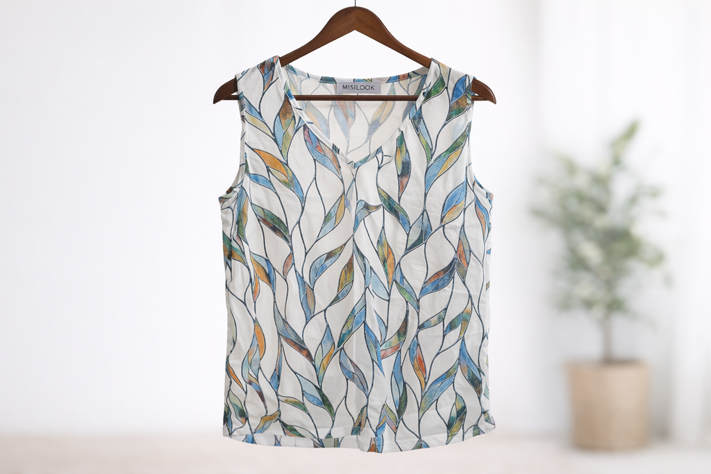 Mislook Sleeveless Leaf Print Top -- multi colored