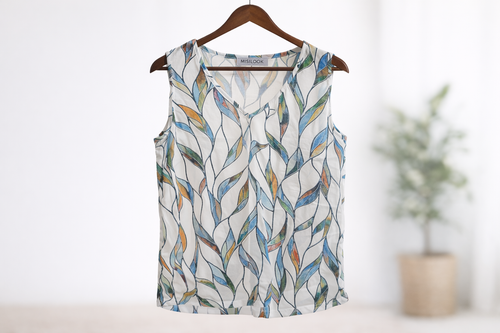 Mislook Sleeveless Leaf Print Top -- multi colored