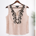 Talbots Sleeveless Blouse with Black Embroidery -- Pink blouse
