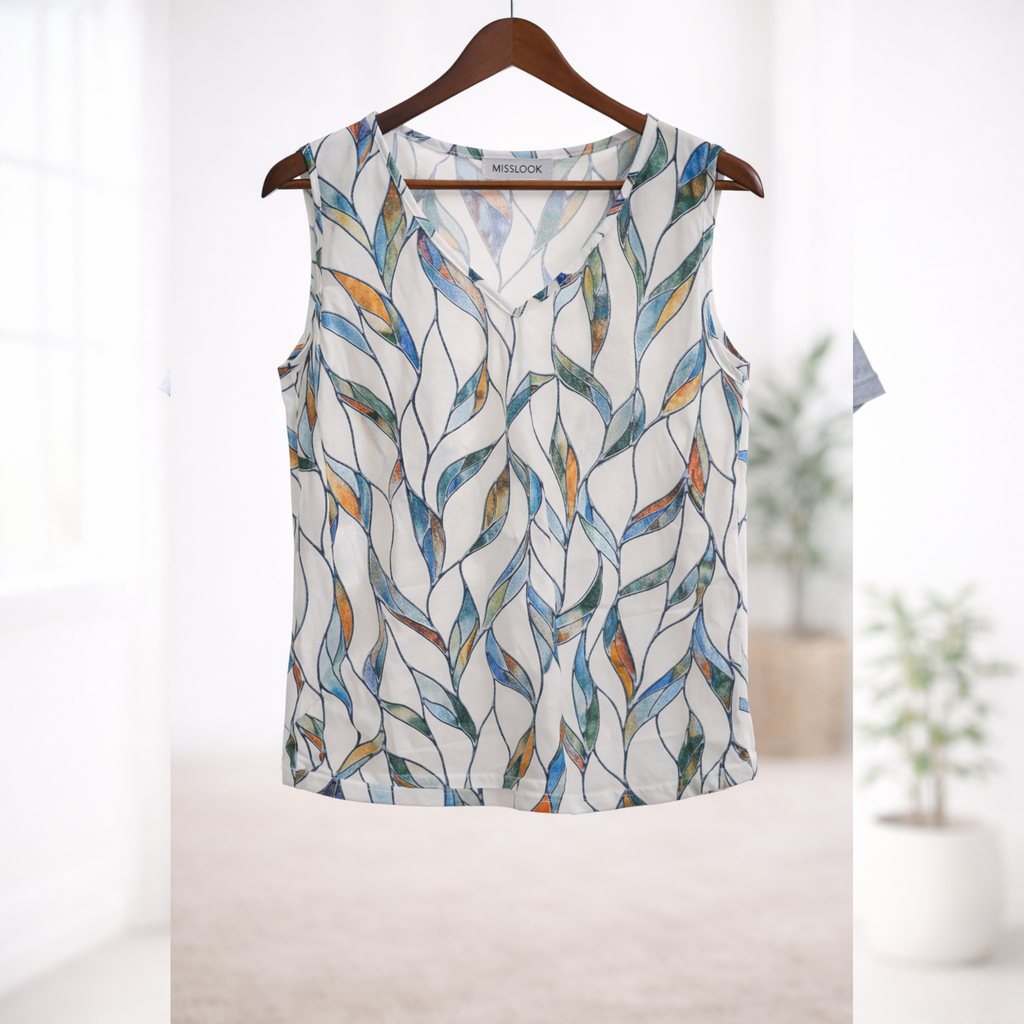 Mislook Sleeveless Leaf Print Top -- multi colored
