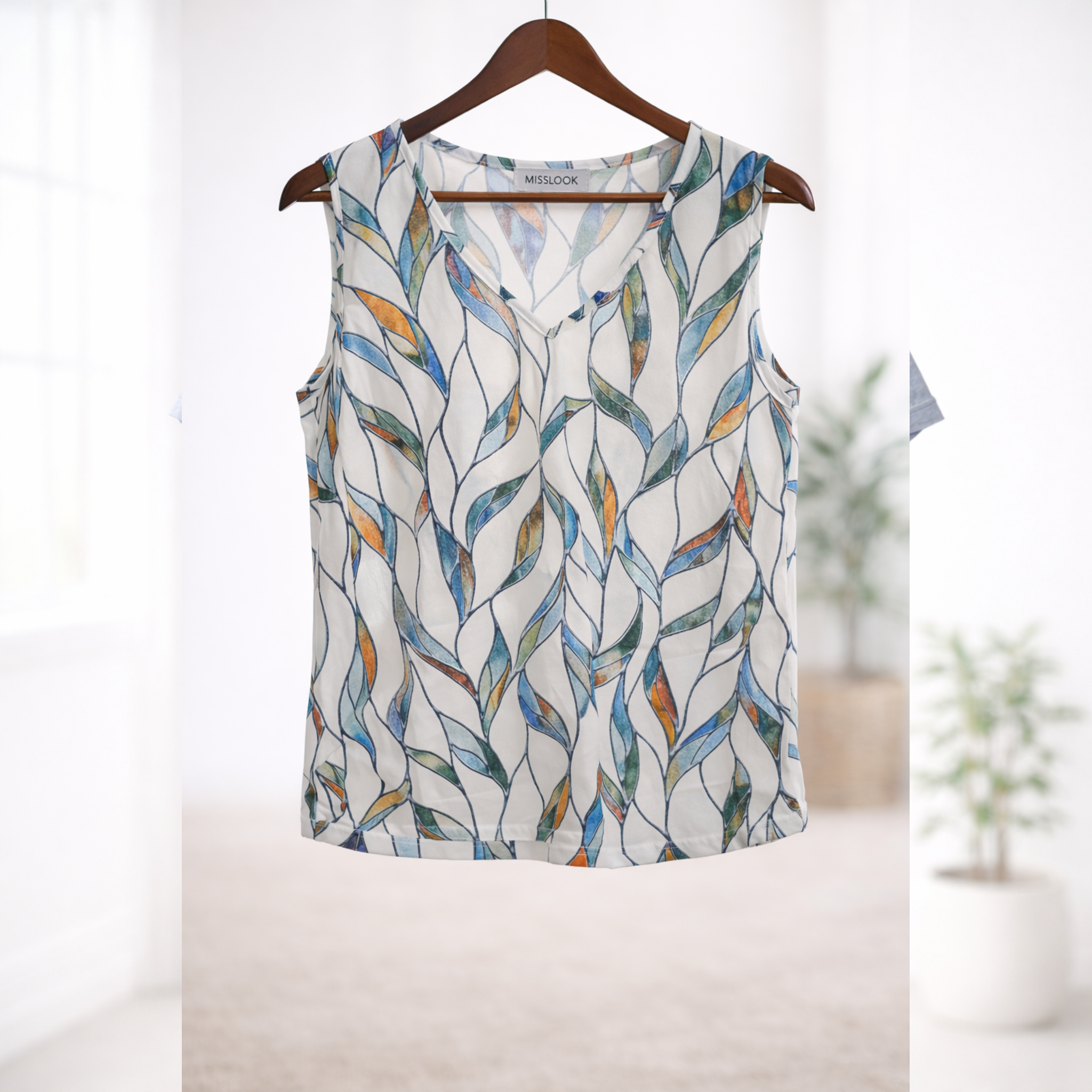 Mislook Sleeveless Leaf Print Top -- multi colored